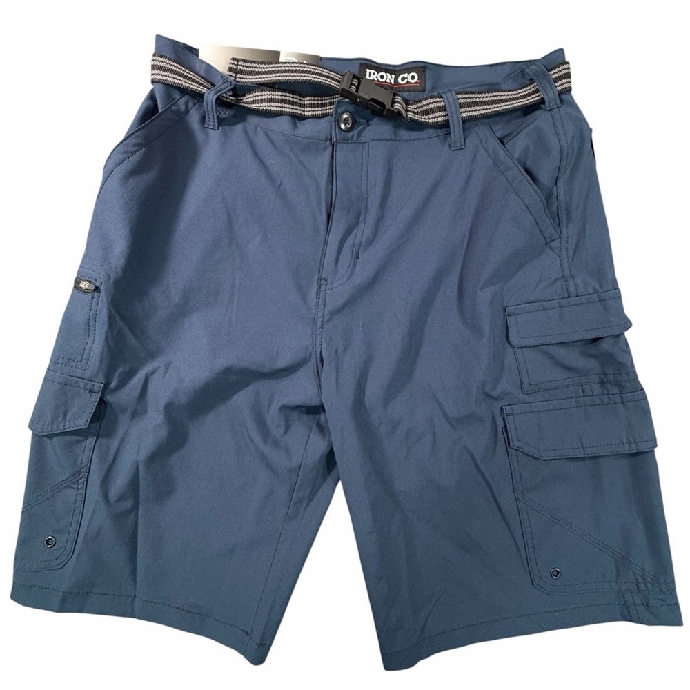 Iron Co Men's Cargo Hiking Shorts Size 34 Blue Stretch Utility Outdoor NWT Belt
